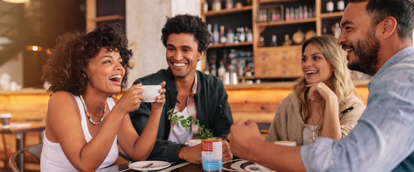 4 friends having coffee